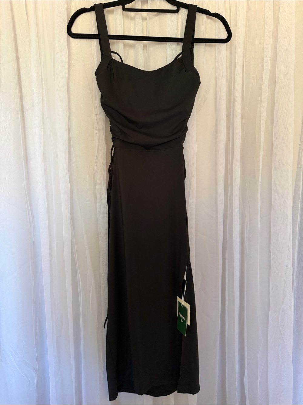 HALARA Black Square-Neck Maxi Dress NWT, lace up back